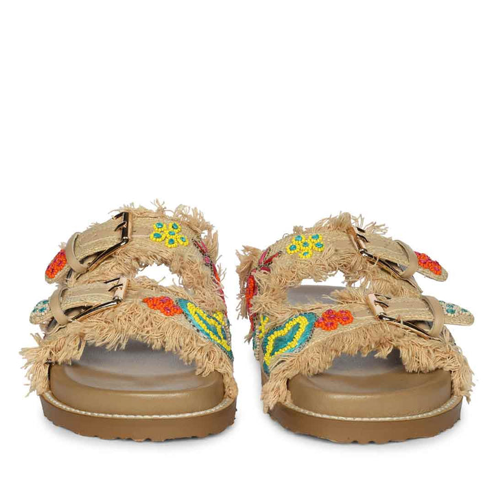 Saint Keisha Boho Fringe Embroidered Footbed Sandals