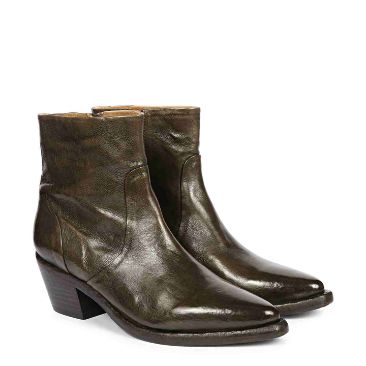 Saint Emelia Olive Leather Washed Ankle Boot