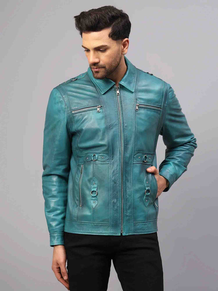 Saint Benjo Turquoise Leather Men's Jacket