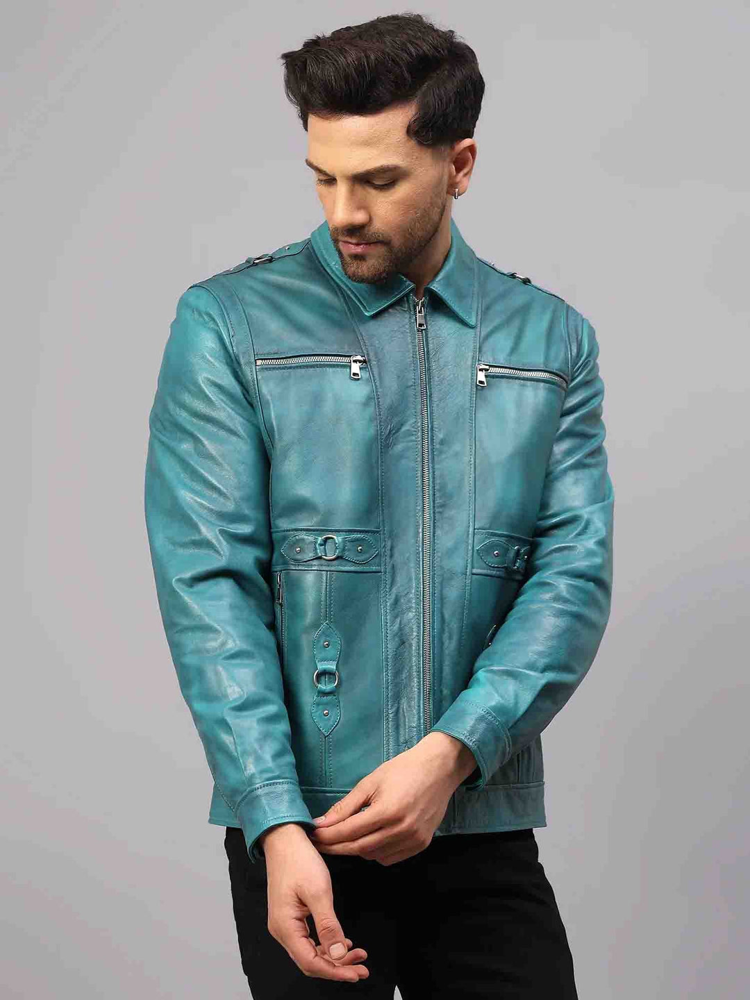 Saint Benjo Turquoise Leather Men's Jacket