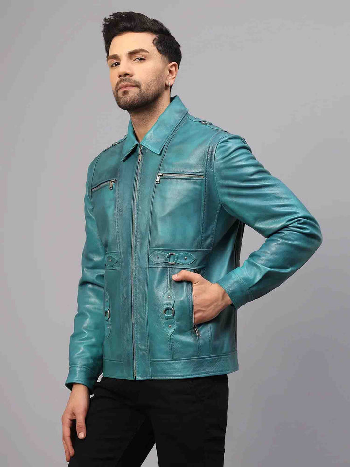 Saint Benjo Turquoise Leather Men's Jacket