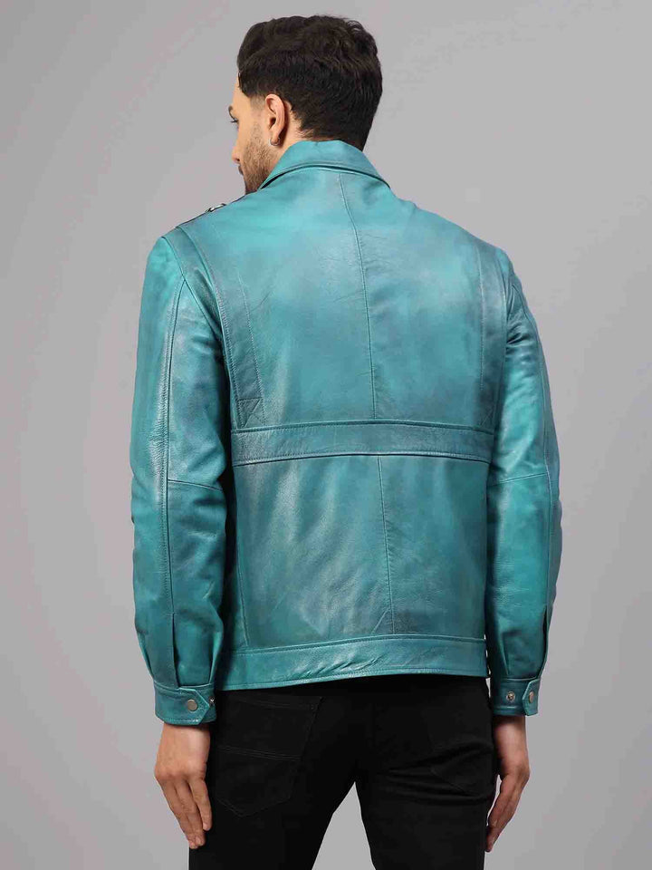 Saint Benjo Turquoise Leather Men's Jacket