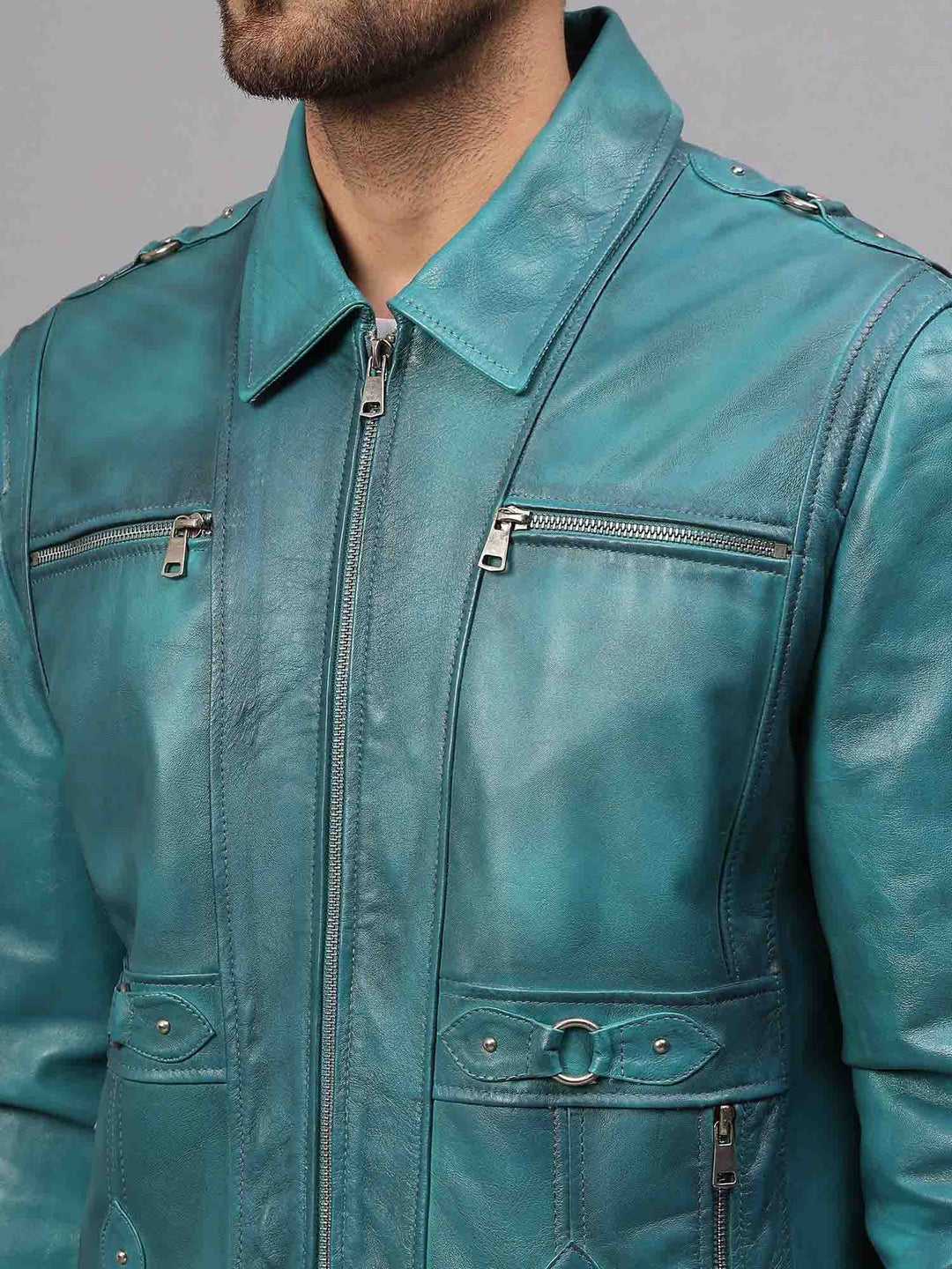 Saint Benjo Turquoise Leather Men's Jacket