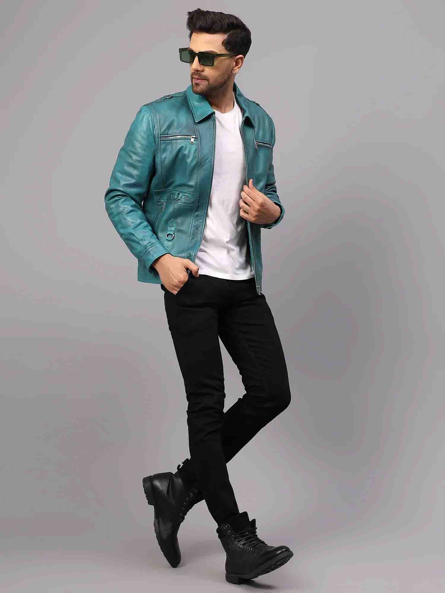 Saint Benjo Turquoise Leather Men's Jacket – SaintG USA