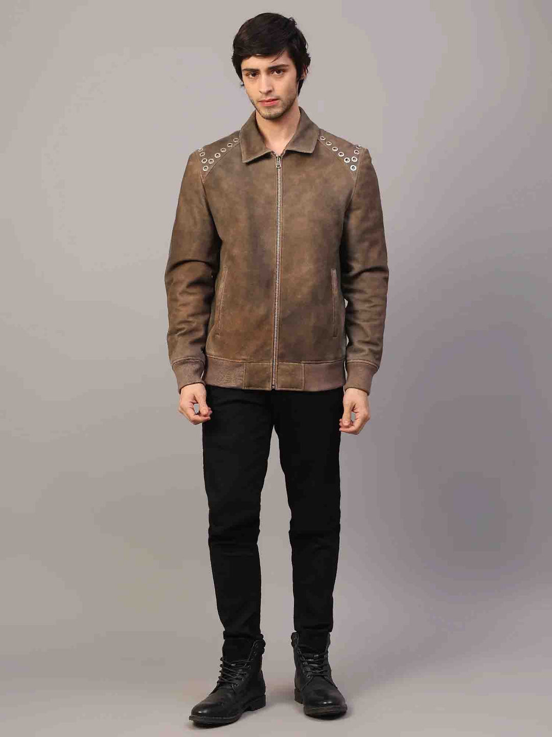 Saint Carter Grey Leather Men's Jackets