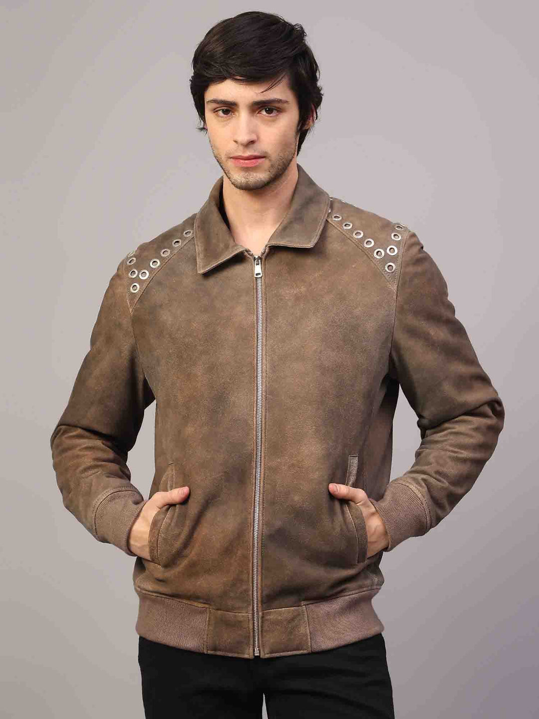 Saint Carter Grey Leather Men's Jackets