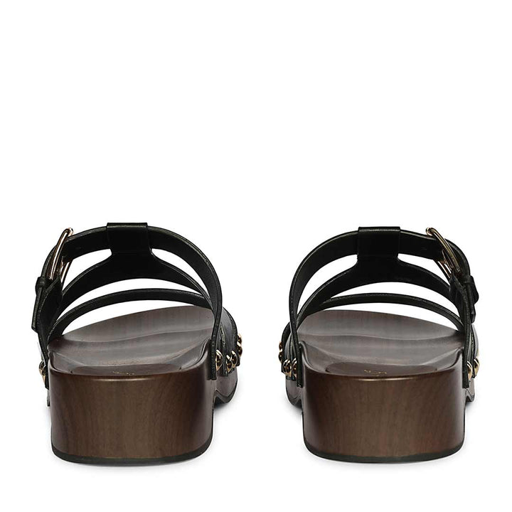 Saint Valene Buckle Black Leather Platform Sandals