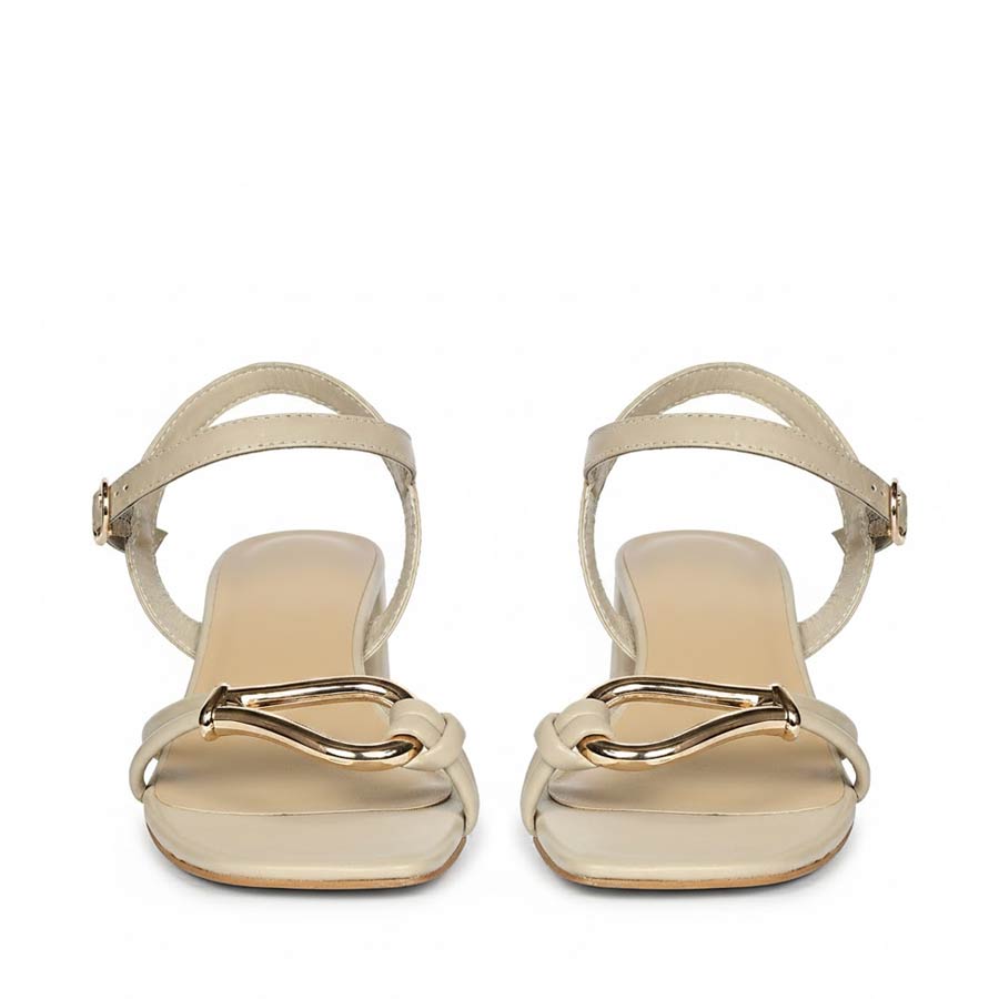 Saint Oryn Off-White Knot Trim Block Heels
