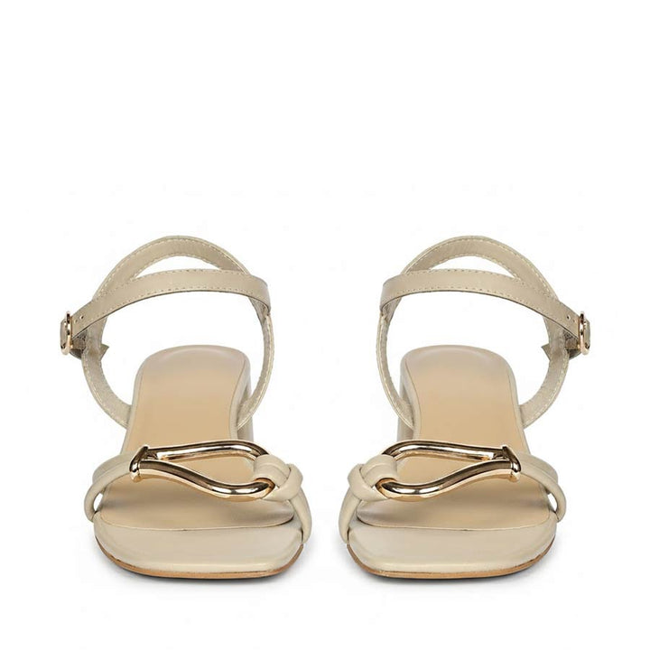 Saint Oryn Off-White Knot Trim Block Heels