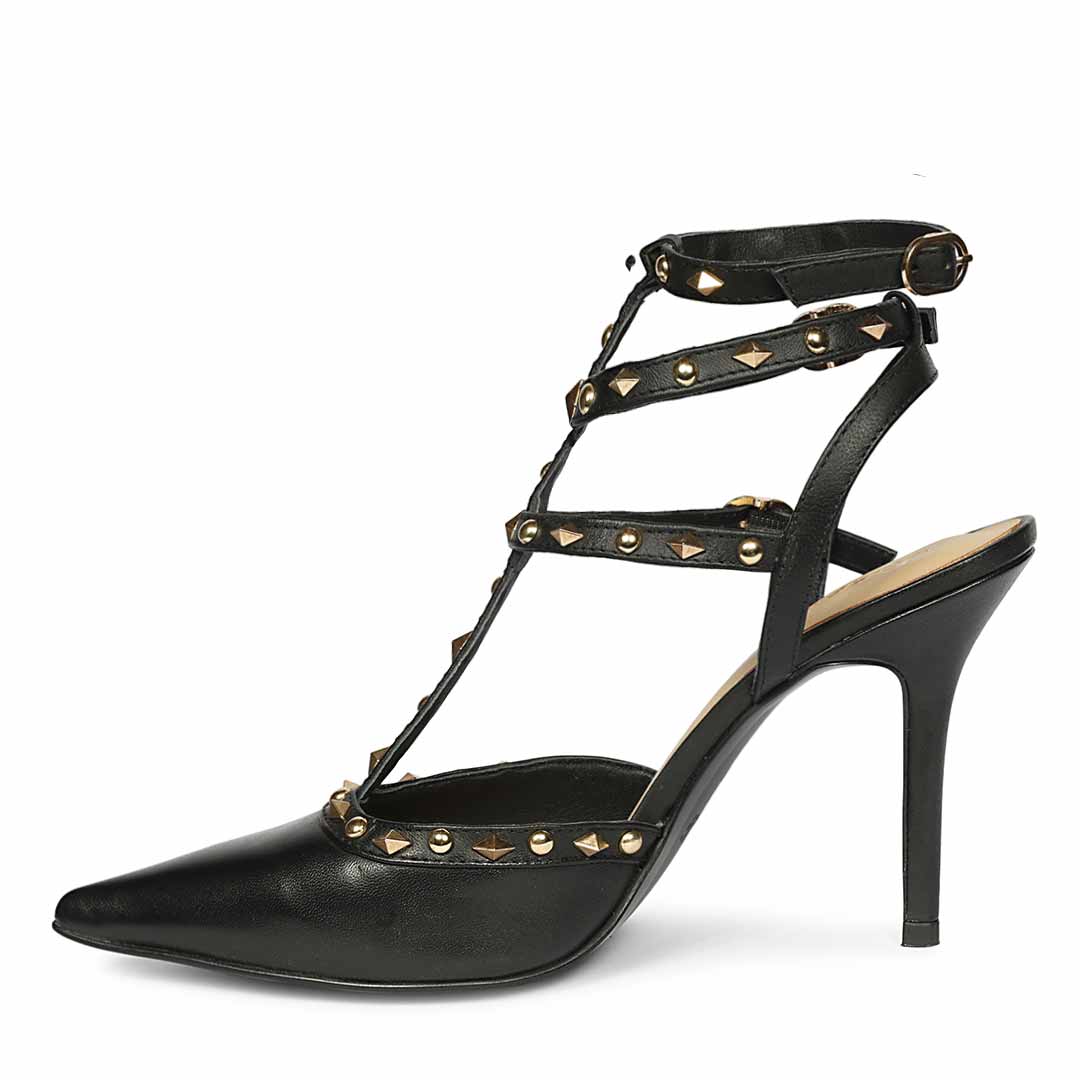 Saint Brittany Studded Cage Black Leather Pumps