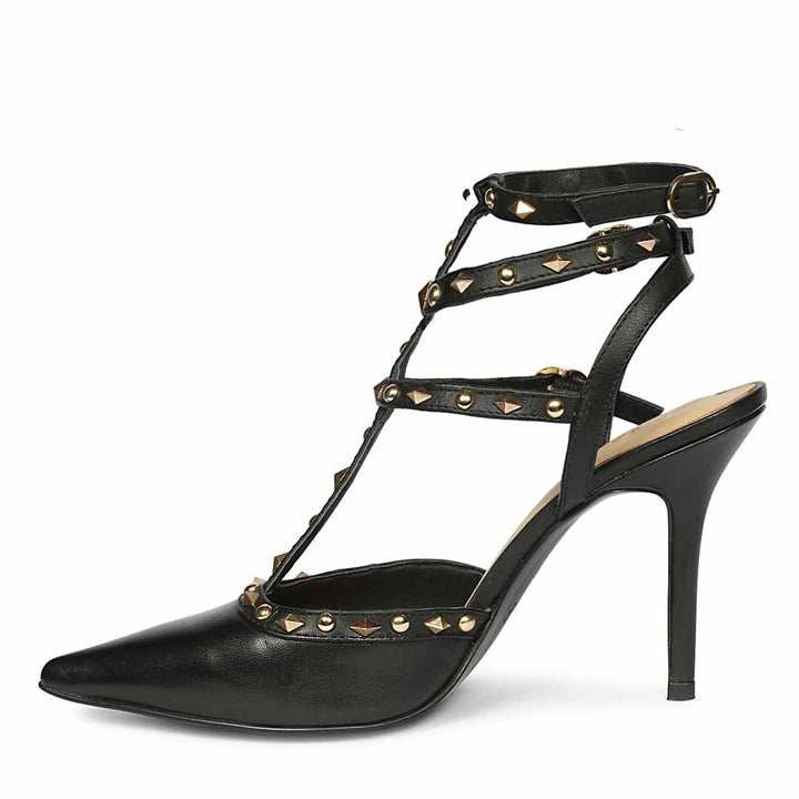 Saint Brittany Studded Cage Black Leather Pumps