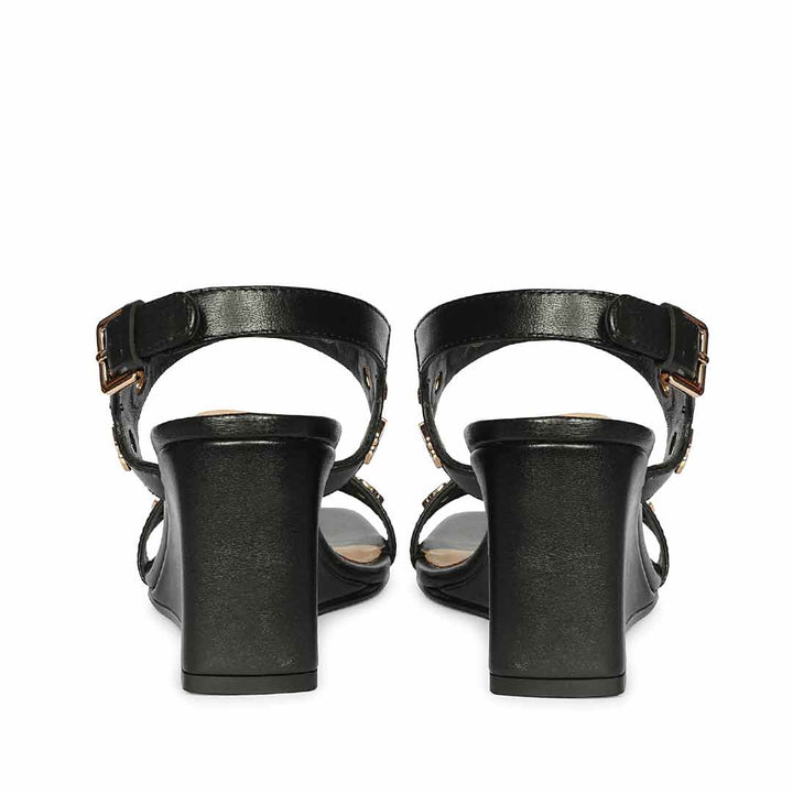 Saint Julien Flower Eyelets Black Leather Wedge Heels