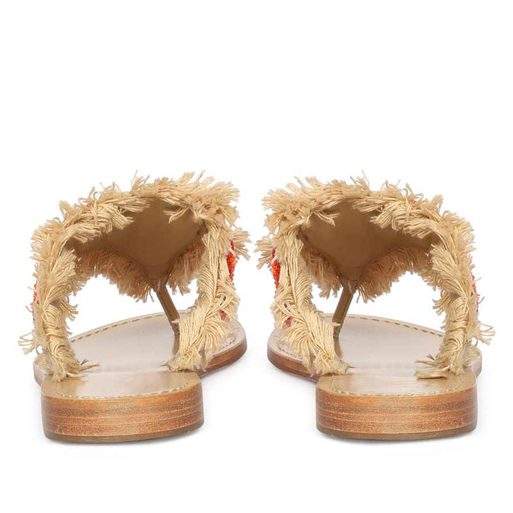 Saint Flora Coral Hand-Embroidered Leather Flats