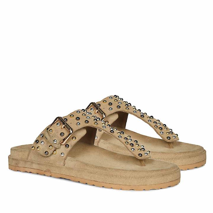 Saint Roma Studded Beige Footbed Sandals