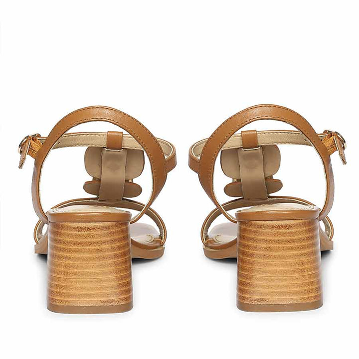Saint Zoriel Gold Trim Tan Leather Block Heels