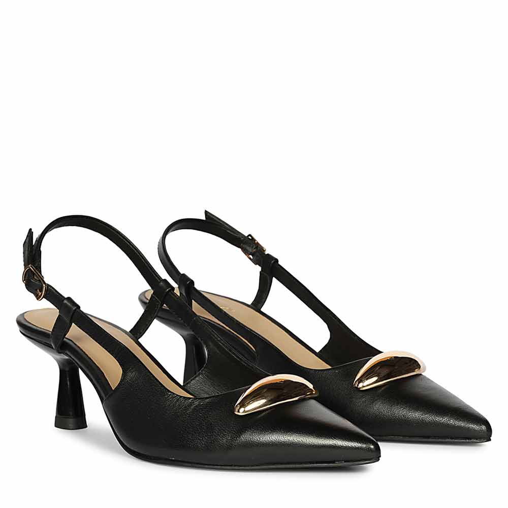 Saint Inara Black Leather Slingback Heels