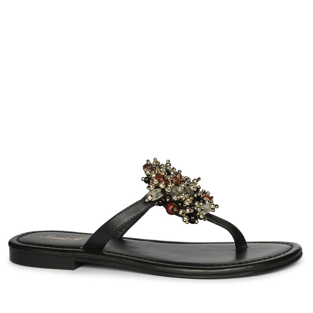 Saint Briony Jeweled Black Leather Flats
