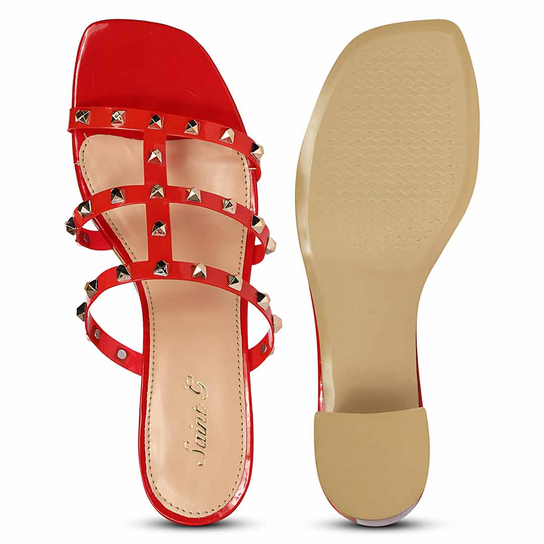 Saint Mavis Gold Studs Red Block Heels