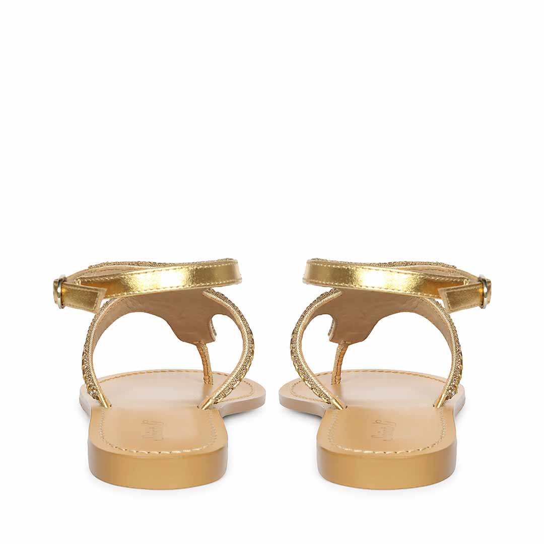 Saint Faith Embellished T-Strap Gold Leather Flats