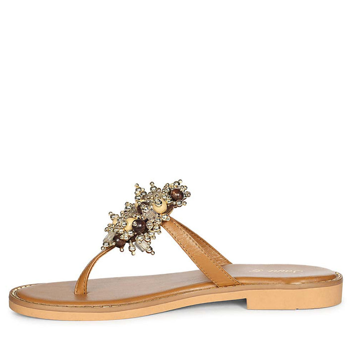 Saint Briony Jeweled Tan Leather Sandals