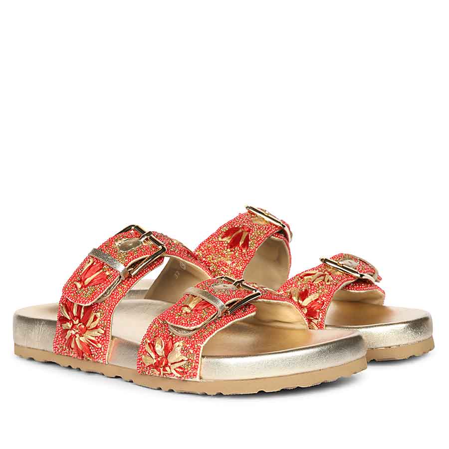Saint Elliot Coral Leather Platform Sandals