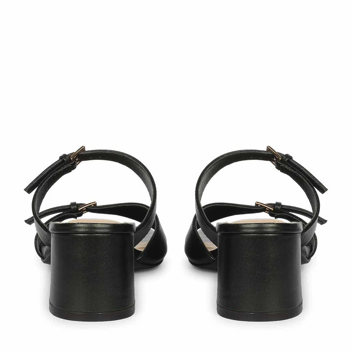Saint Ellery Buckle Black Leather Block Heel Sandals