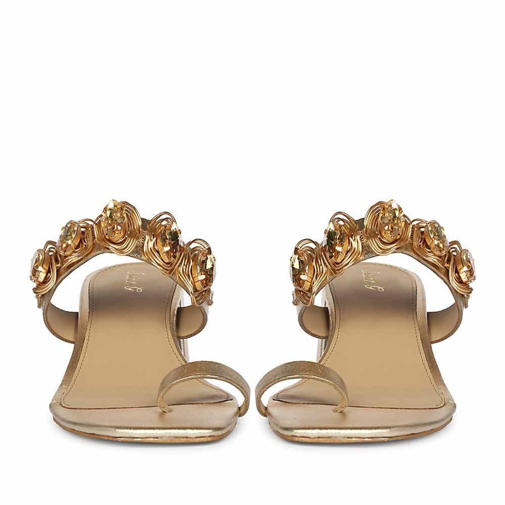 Saint Noreen Gold Embellished Leather Block Heels
