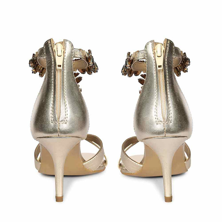 Saint Celestia Stone Embellished Gold Leather Stilettos