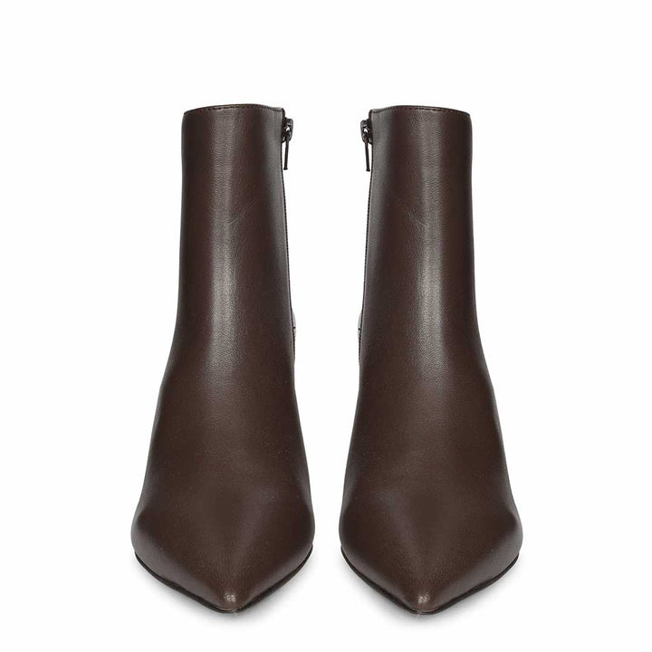 Saint Harriet Brown Crinkle Patent Leather Kitten Heel Pointed Boots