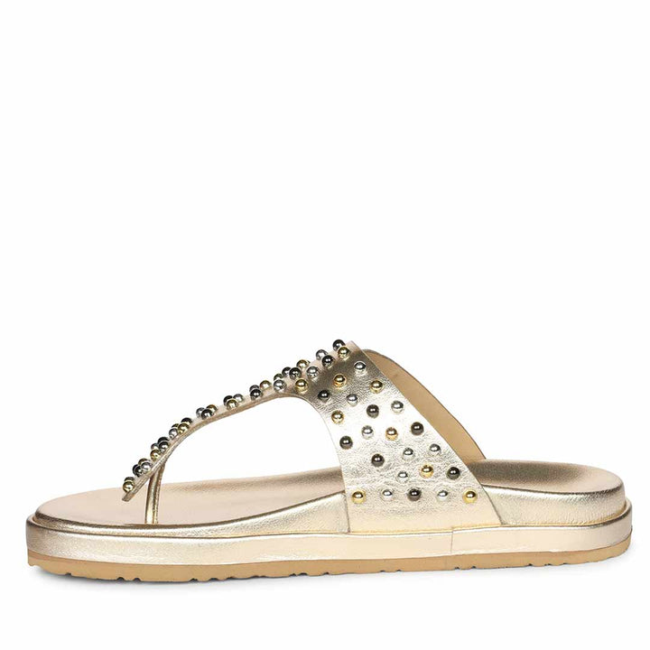 Saint Roma Studded Metallic Gold Footbed Sandals