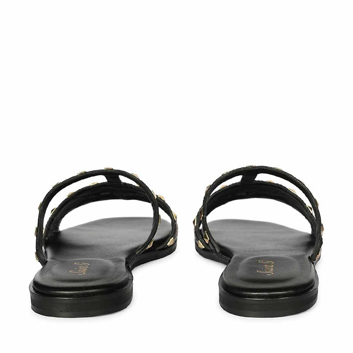 Saint Nylah Raffia & Pyramid Stud Black Leather Slide