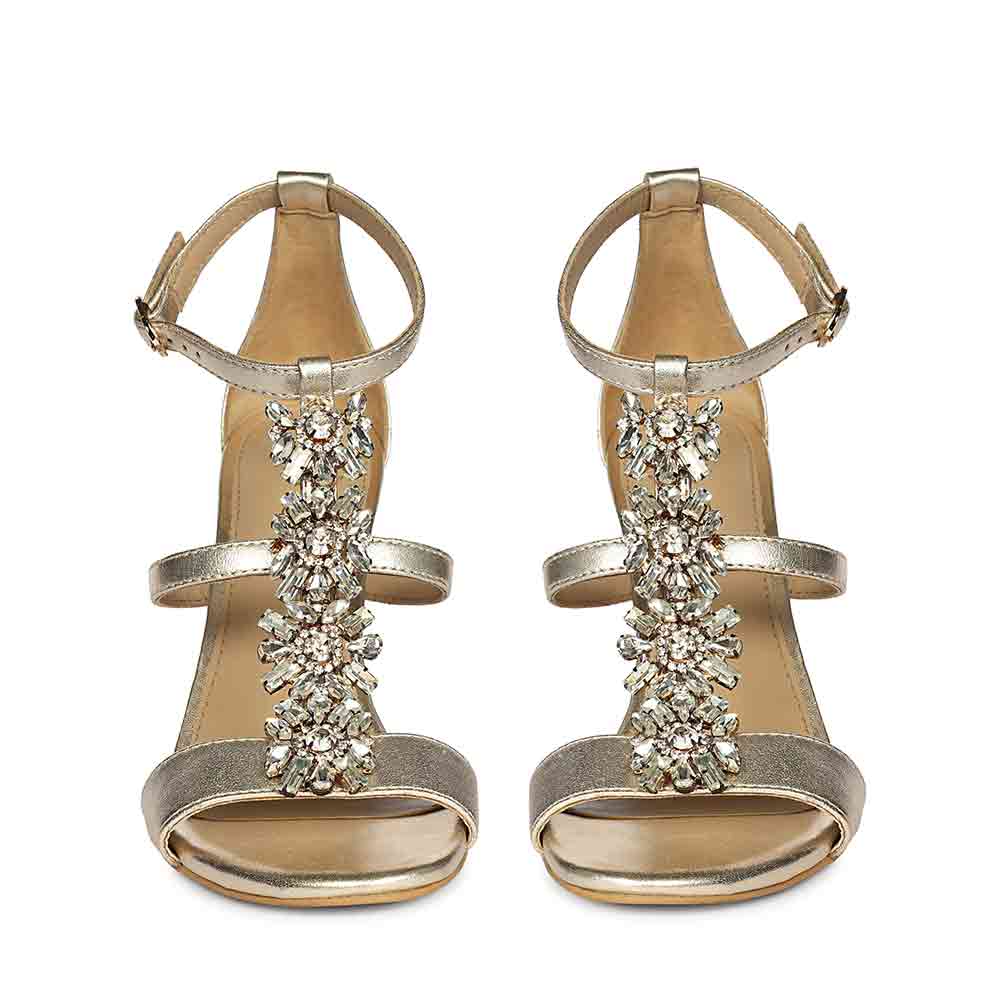 Saint Sydney Crystal Stone Metallic Gold Leather Stilettos