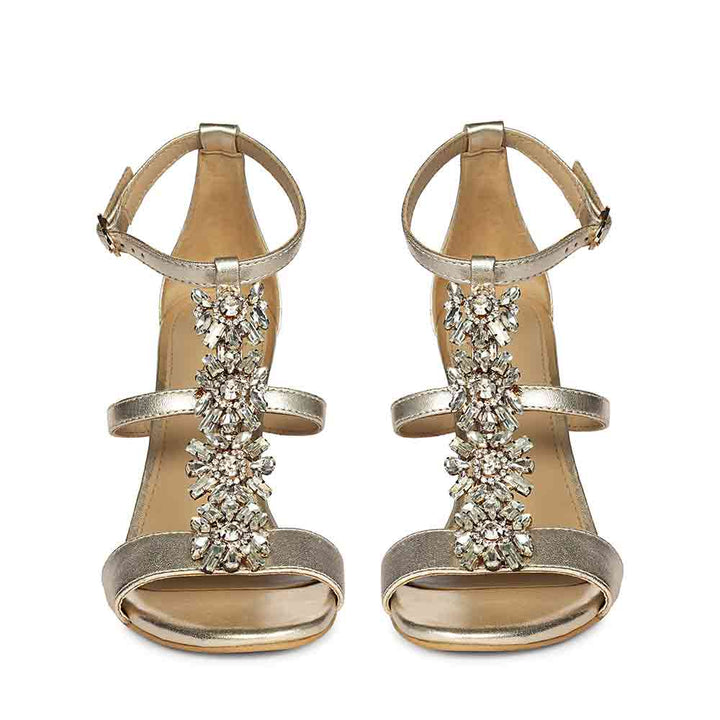 Saint Sydney Crystal Stone Metallic Gold Leather Stilettos