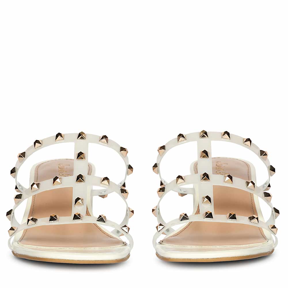 Saint Mavis Gold Studs White Block Heels