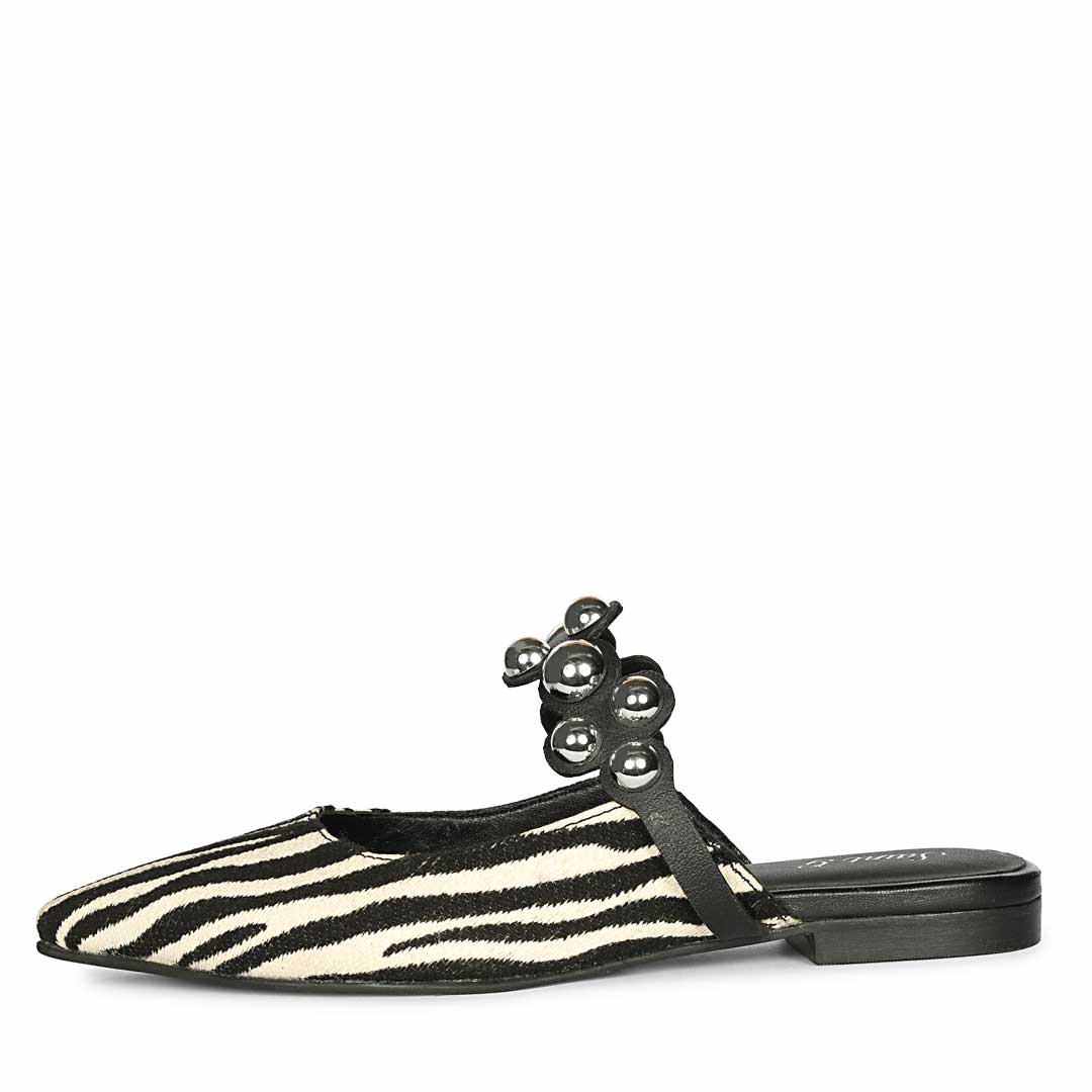 Saint Danika White Zebra Studded Leather Flats