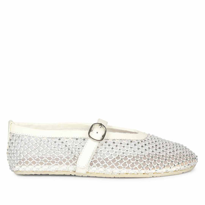 Saint Zoey Strass Embellished White Leather Flats