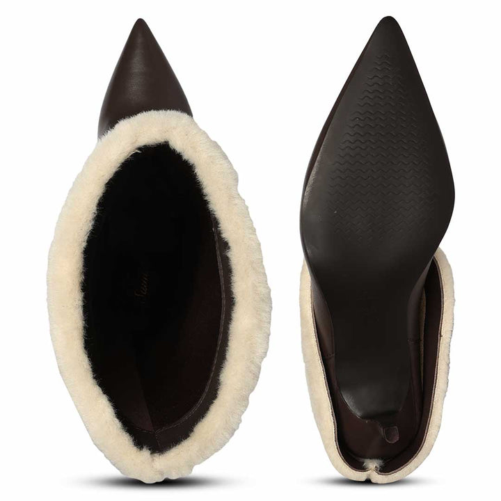 Saint Solveig Fur Cuff Brown Leather Calf Boots