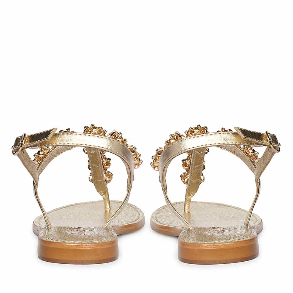 Saint Freesia Crystal Flower Gold Leather Sandals