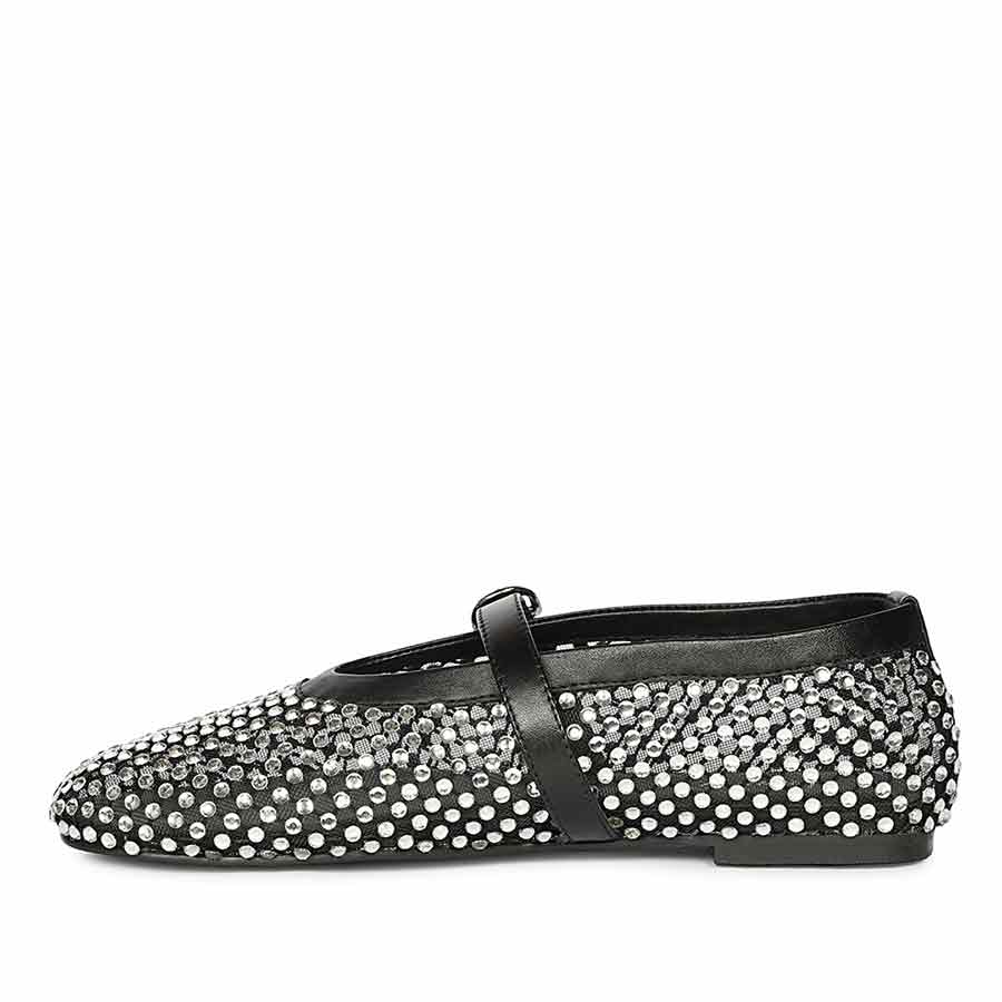Saint Lennon Strass Embellished BlackLeather Flats