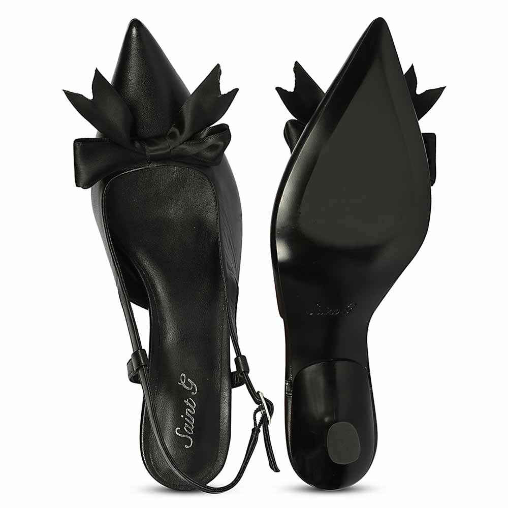 Saint Toria Black Bow Embellished Leather Pumps