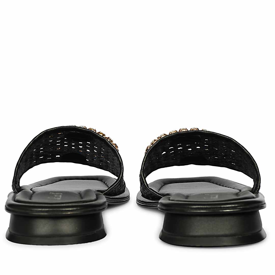 Saint Carly Black Woven Leather Crystal Buckle Slide