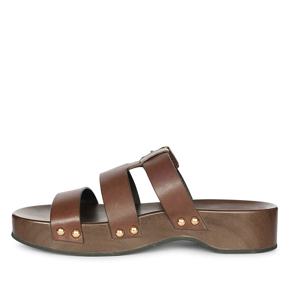 Saint Valene Buckle Brown Leather Platform Sandals