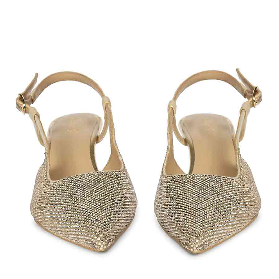 Saint Trinity Crystal Glimmer Slingback Gold Leather Heels