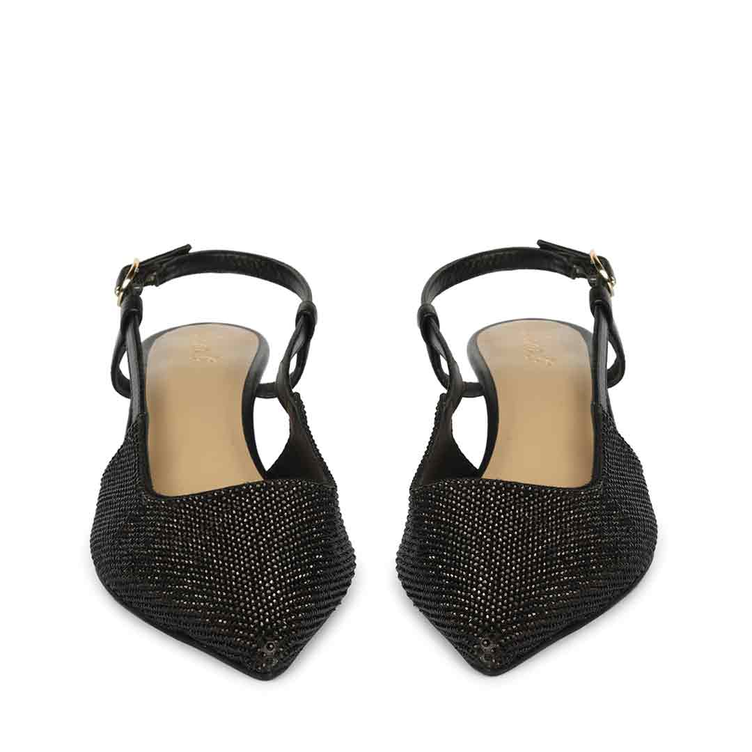 Saint Trinity Crystal Glimmer Slingback Black Leather Heels
