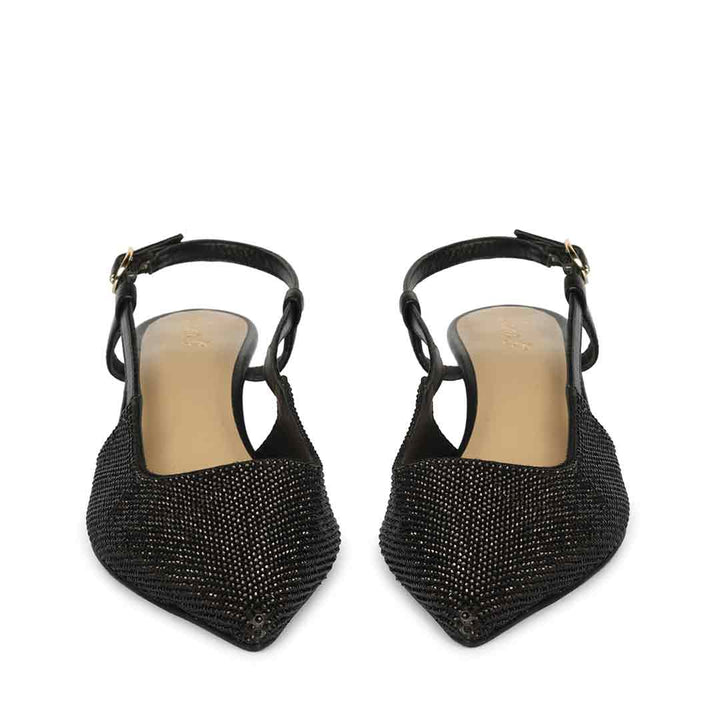 Saint Trinity Crystal Glimmer Slingback Black Leather Heels