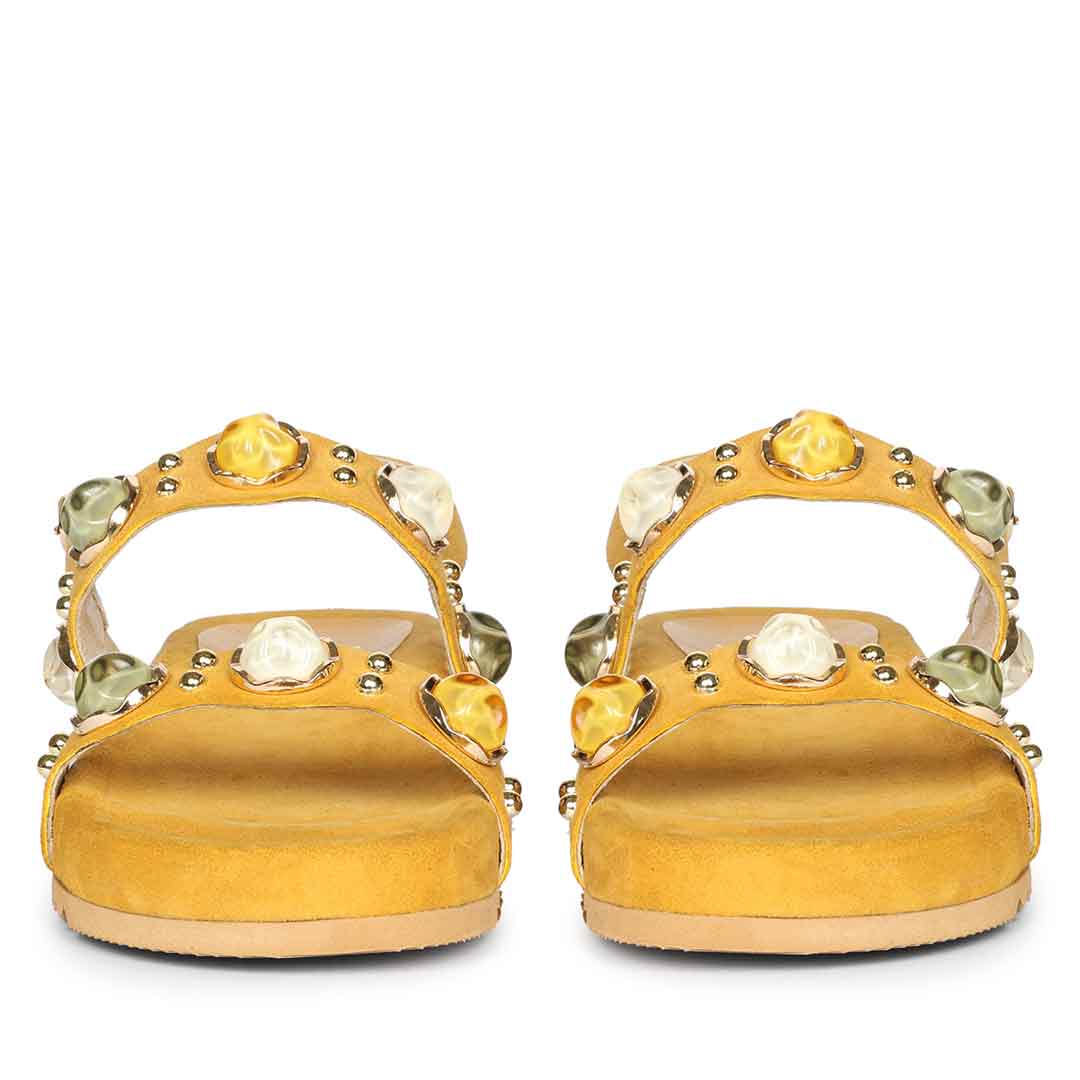 Saint Solira Multi Stone Mustard Leather Footbed Sandals
