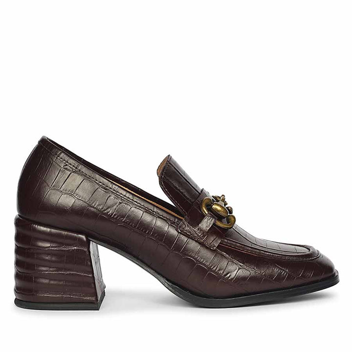 Saint Isha Croc Embossed Dark Cherry Leather Moccasins