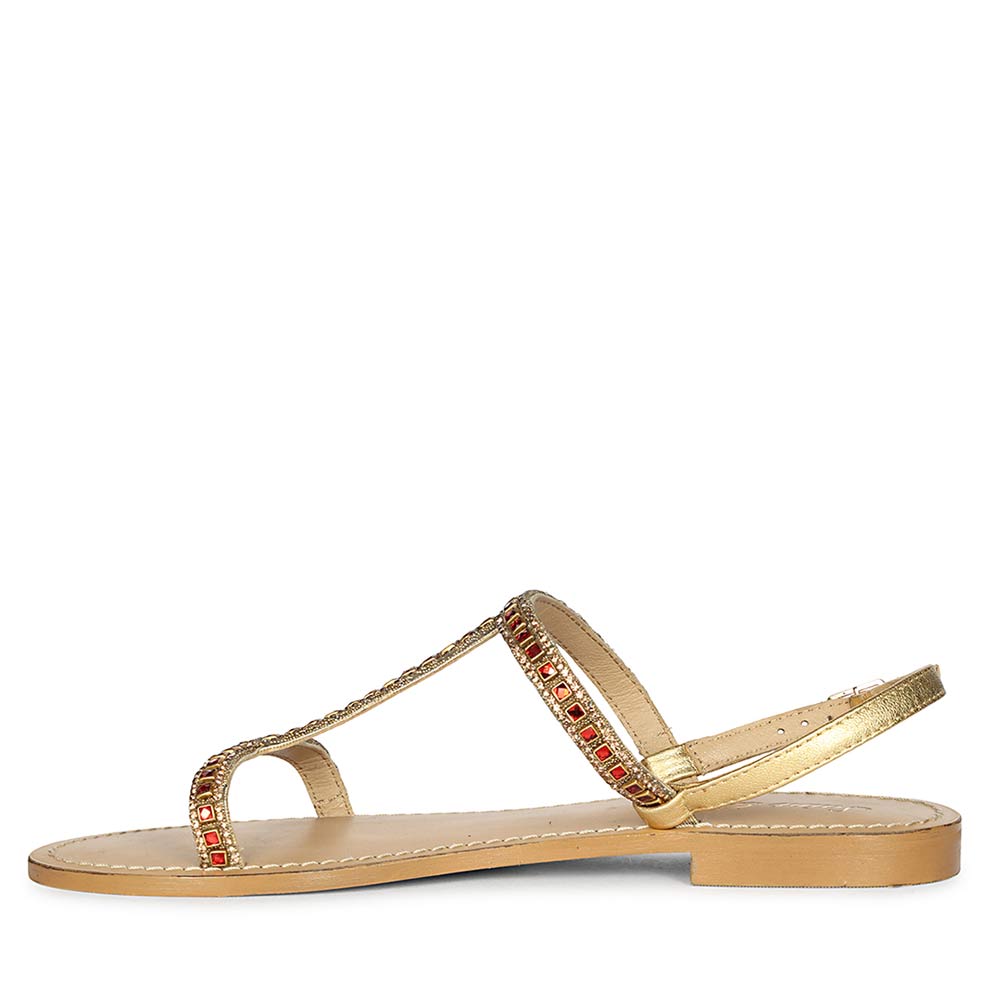 Saint Raelin Metallic Gold Leather Embellished Sandals