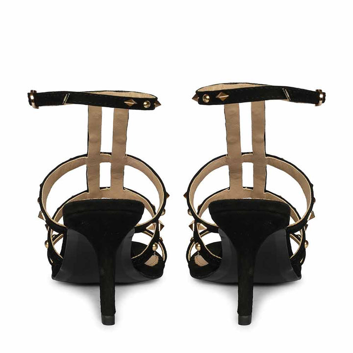 Saint Quenel Black Leather Studded Stilettos
