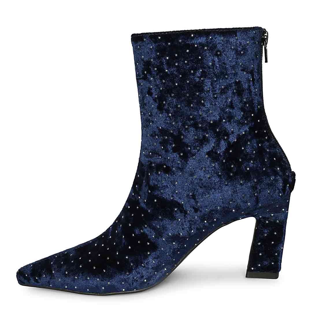 Saint Yara Blue Velvet Strass Ankle Boots